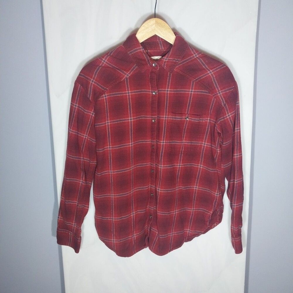 Billabong Flannel Shirt Women's M Red Plaid Button Front Cotton Long Sleeve